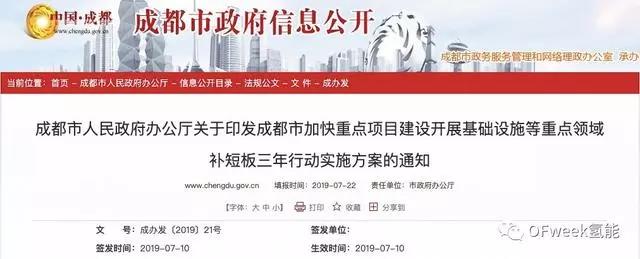 成都市加快加氢站等重点领域补短板三年行动实施方案